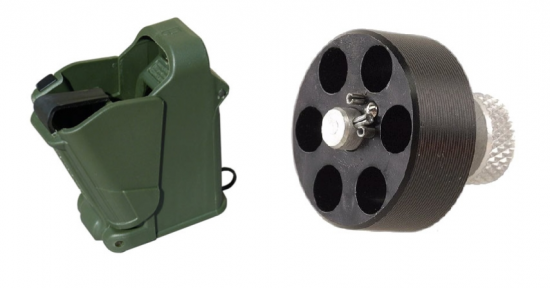 9mm Mag Loader on left, Revolver Speed Loader on right