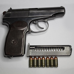 9x18mm Makarov with magazine and cartridges.